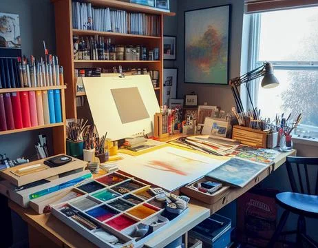 Painters Workshop with Bright Colors Illustrazione stock