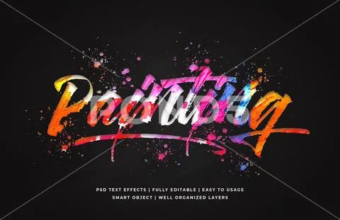 Painting 3d text style effect mockup - PSD Template PSD Template