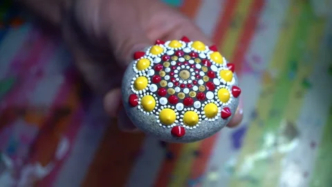 Painting and decoration of a little stone Stock Footage