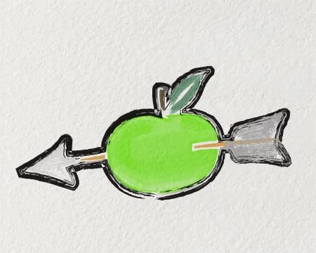 Painting Arrows through the apple. Illustrazione stock