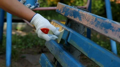 Painting benches Video stock 64581798
