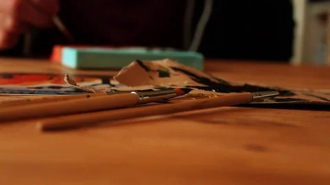 Painting brushes close up 스톡 동영상 81032479