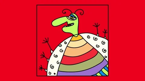 Painting of a bug with a green face from an old man with six arms and a white Video stock 131683013