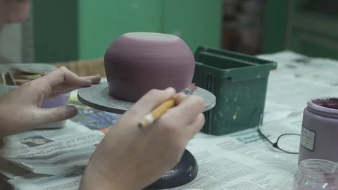 Painting a Ceramic Pot Video stock 85630749
