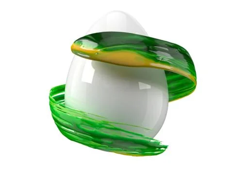 Painting easter egg. green brush stroke flowing aroun easter egg. 3d Stock Illustration