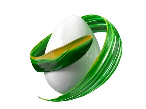 Painting easter egg. green brush stroke flowing aroun easter egg. 3d Stock Illustration