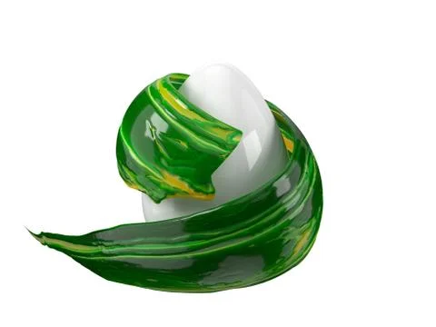 Painting easter egg. green brush stroke flowing aroun easter egg. 3d Stock Illustration