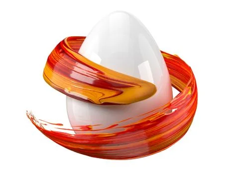 Painting easter egg. red brush stroke flowing around easter egg. 3d illustration Illustrazione stock