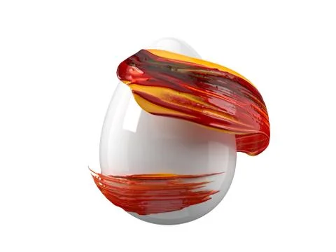 Painting easter egg. red brush stroke flowing around easter egg. 3d illustration Illustrazione stock