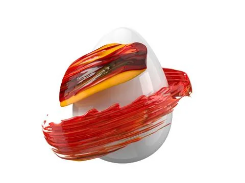 Painting easter egg. red brush stroke flowing around easter egg. 3d illustration Stock Illustration