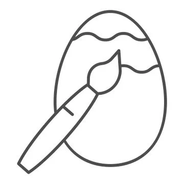 Painting Easter egg thin line icon. Happy Easter gift painted with pattern Stock Illustration