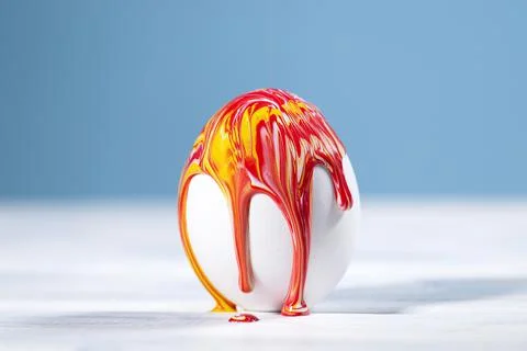 Painting Easter eggs, Preparation for spring holiday, Liquid marble texture, Stock Photos