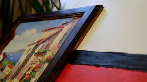 Painting in the gallery .big camera in motion Stock Footage 48261599