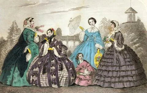 Painting in the Godey's Lady's Book from the Victorian Civil War era, published Stock Illustration