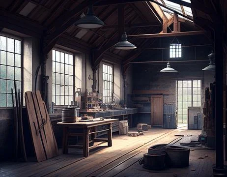 A Painting of a Home Workshop Stock Illustration