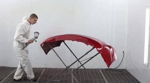 Painting of the individual elements in spray booth Stock Footage 48843598