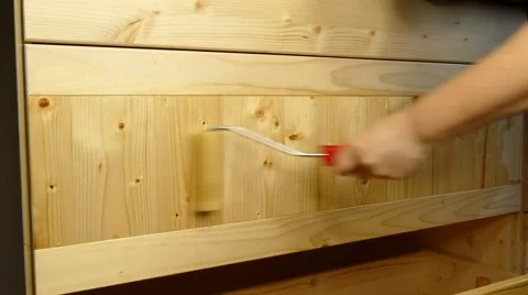 Painting a kitchen cabinet Stock Footage 47289394