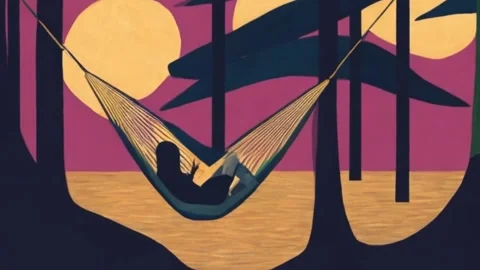 Painting of a man in a hammock in the forest Stock Footage 233375352
