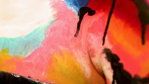 Painting on models body with brush. Macro footage of art bodypainting. Stock Footage 103440347