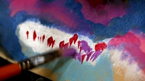 Painting on models body with brush. Macro footage of art bodypainting. Stock Footage 103440440