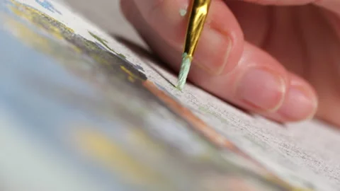 Painting by numbers. Creative activity at home. Close up Stock Footage 144884496