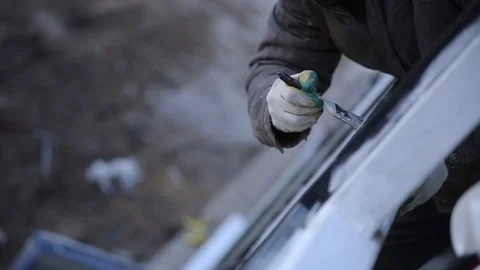 Painting outdoors close up Video stock 101074016