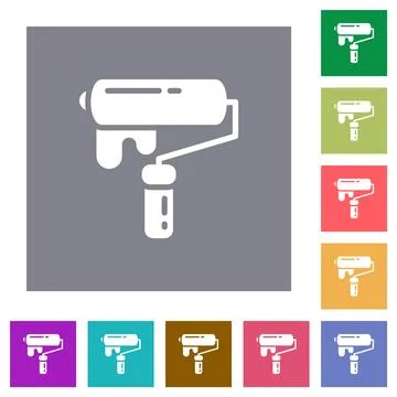 Painting with paint roller square flat icons Stock Illustration