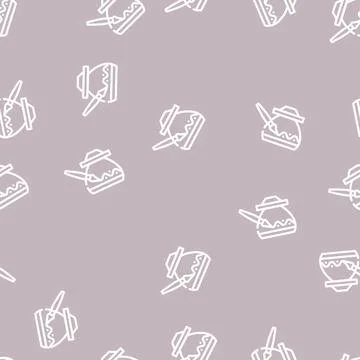 Painting pot line vector seamless pattern black Stock Illustration
