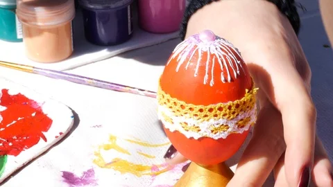 Painting of pysanka happy easter egg during master class Stock Footage 88295977