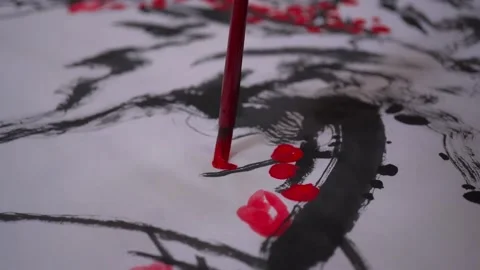 Painting with red brush Stock Footage 314908740