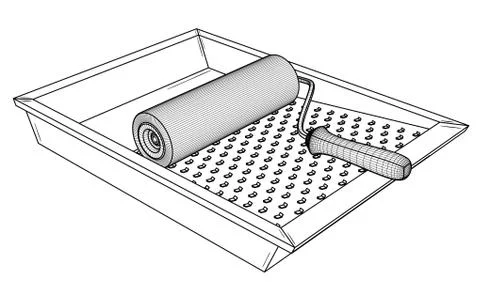 Painting roller with empty paint tray. Stock-Illustration