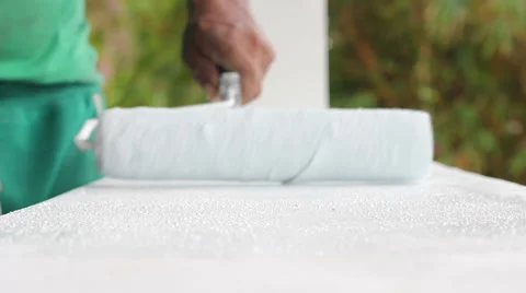 Painting Roller Rolls into Focus Stock Footage 43672508