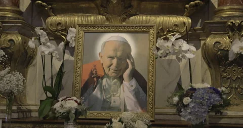 Painting of Saint John Paul II, Funchal Cathedral, 4K Stock Footage 249727229