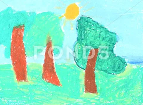 Painting of seven year old kid . Stock Illustration