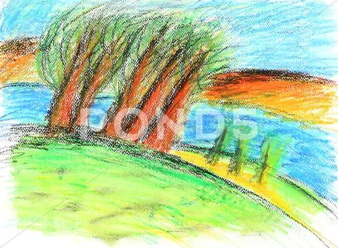 Painting of seven year old kid . Stock Illustration
