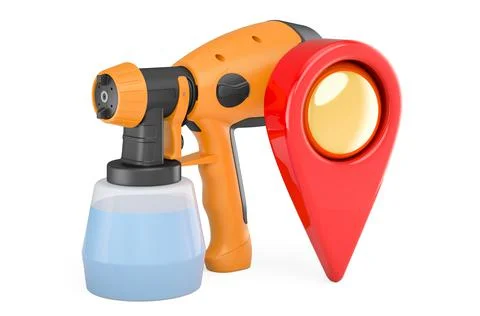 Painting spray gun with map pointer. 3D rendering Illustrazione stock