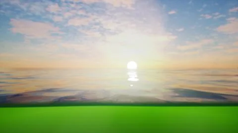 A painting of the sun setting over the ocean Stock Illustration