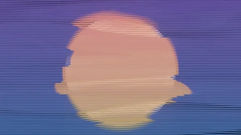 A painting of a sunset with a large orange sun Stock Footage 309946095