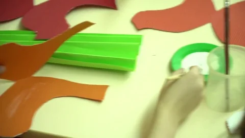 Painting supplies on the table Video stock 79980338