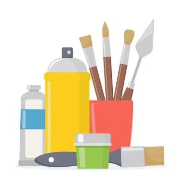 Painting tools composition. Various art supplies. Drawing creative materials  Stock Illustration