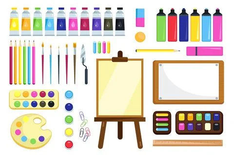 Painting tools. Creative materials for workshop Stock Illustration