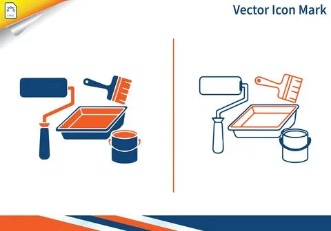 Painting tools vector icon mark with paint roller and brush. Illustrazione stock