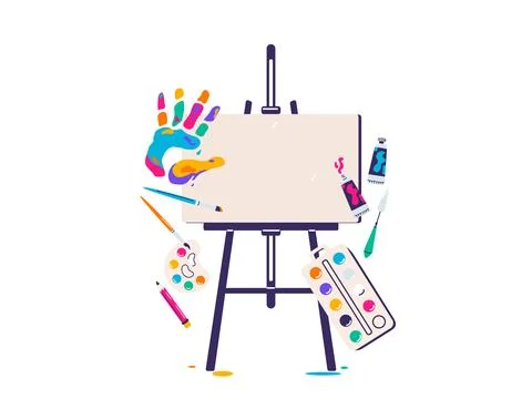 Painting tools vector illustration. Place for artwork painter. Art supplies Stock Illustration