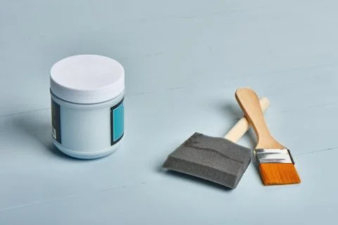 Painting tools on a worktable Stock Photos