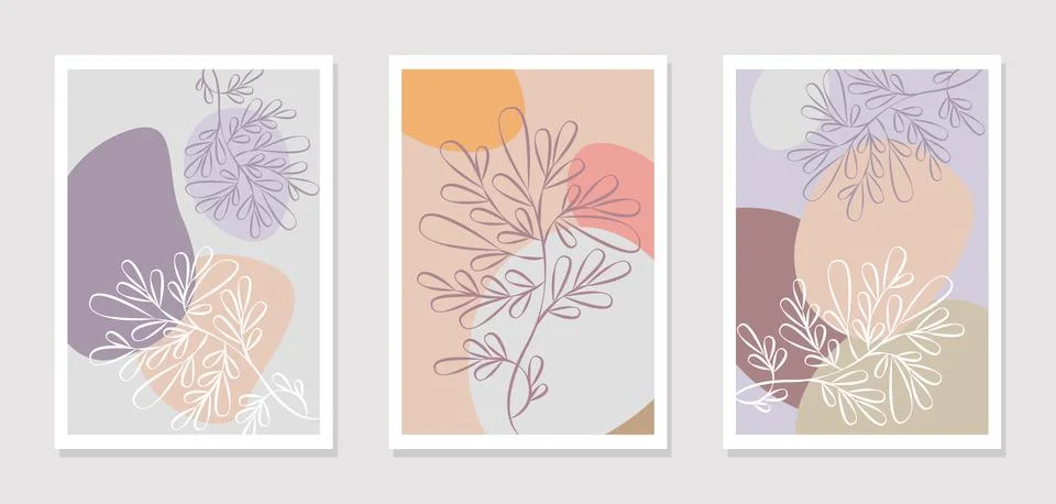Painting vector set. Contour leaf pattern  Stock Illustration