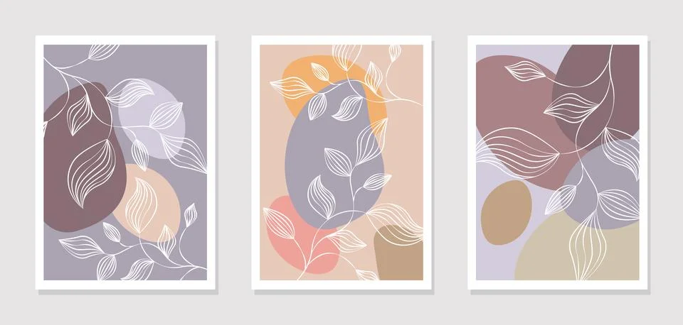Painting vector set. Contour leaf pattern with an abstract shape Illustrazione stock
