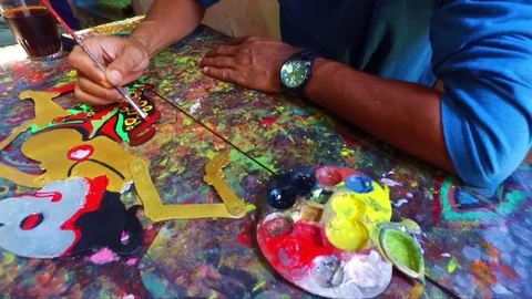 Painting wajang puppet in Java Indonesia 스톡 동영상 76757238