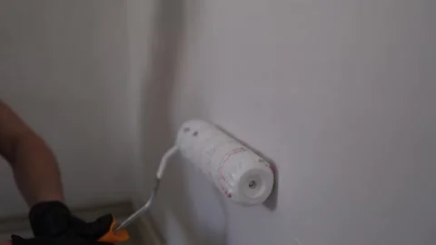 Painting wall with roller Stock Footage 335040772