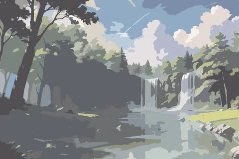 A painting of a waterfall 库存插图