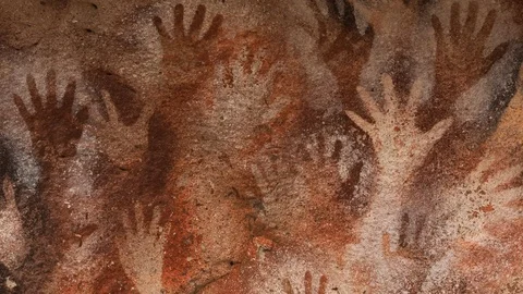 Paintings at the Cave of Hands aka Cueva de Las Manos in Patagonia, Argentina Stock Footage 124607717